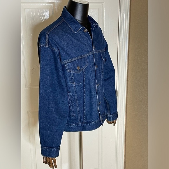 Vintage J Peterman Jacket Mens Large Denim Dark Blue Trucker Made in USA Button  - Picture 4 of 11